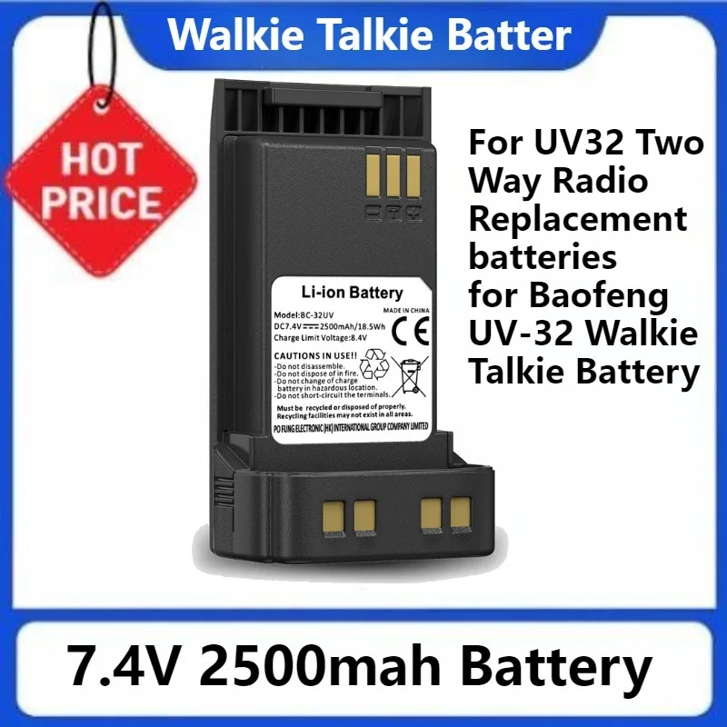 

For UV32 Two Way Radio Replacement Battery for Baofeng UV-32 Walkie Talkie Battery BC-32UV Type-C Charge Battery 2500mAh BC-32UV