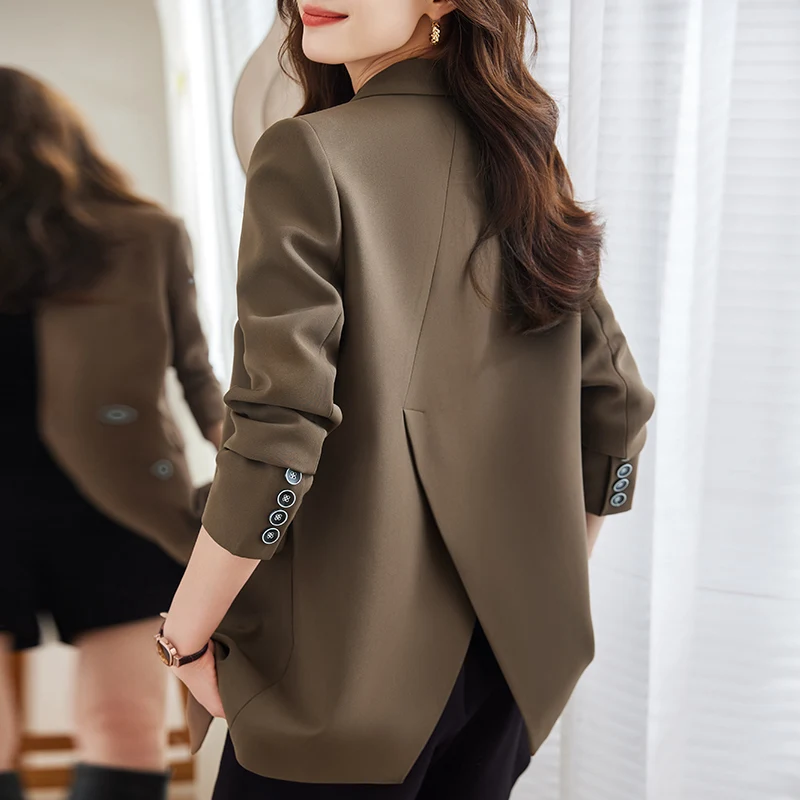 

YIBAKA Solid Blazers for Women 2023 New Slim Long Sleeve Single Button Coats Office Ladies Casual Turn Down Collar Jacket