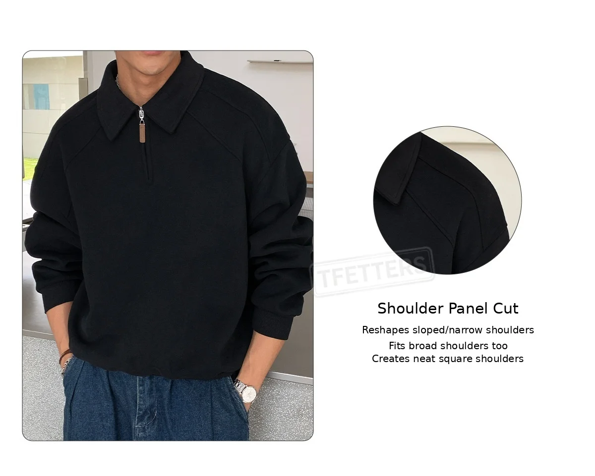 TFETTERS Eu Size 2026 Men Half Zip Collared Sweatshirt Autumn Heather Gray Pullover Loose Fit Casual Daily Long Sleeve Sweat Top