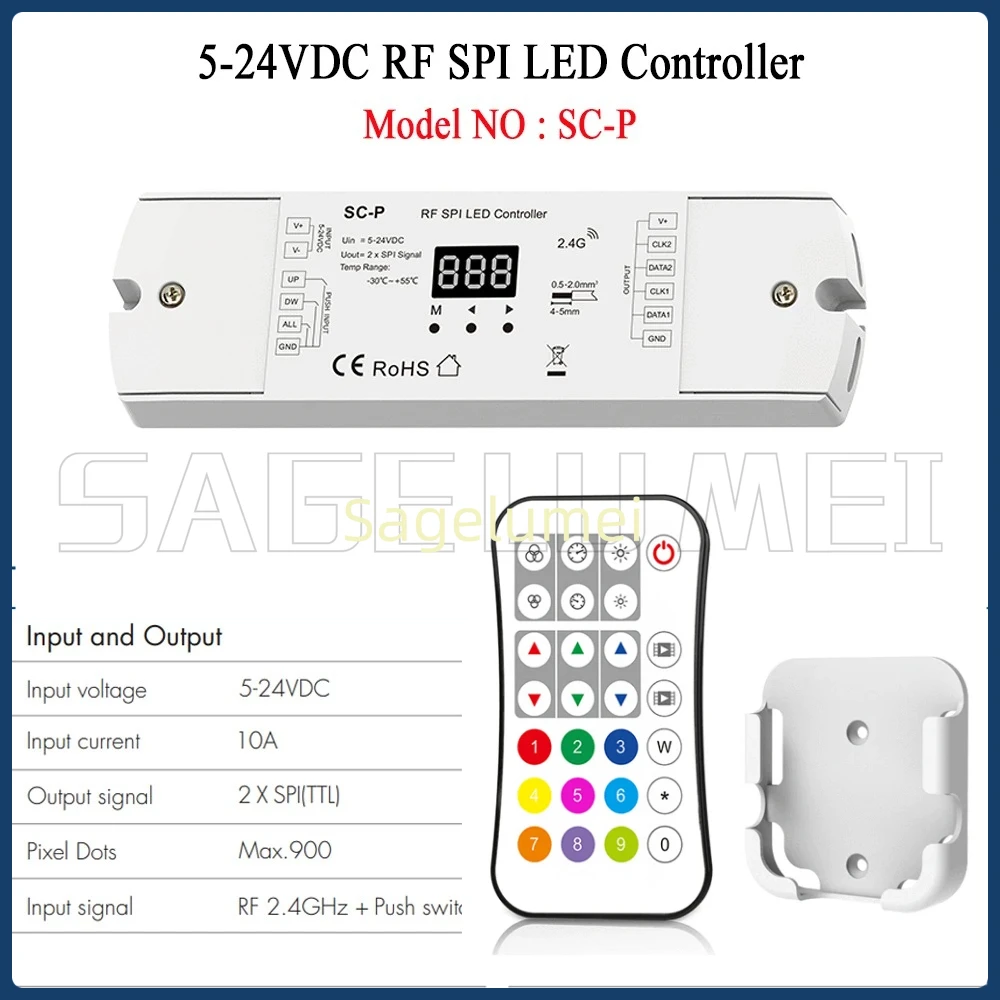 وحدة تحكم RF SPI LED RGB/RGBW أو ضوء أبيض قابل للعنونة مع 48 نوعًا من رقاقة شاشة ديجيتال مفتاح دفع يعتم Skydance