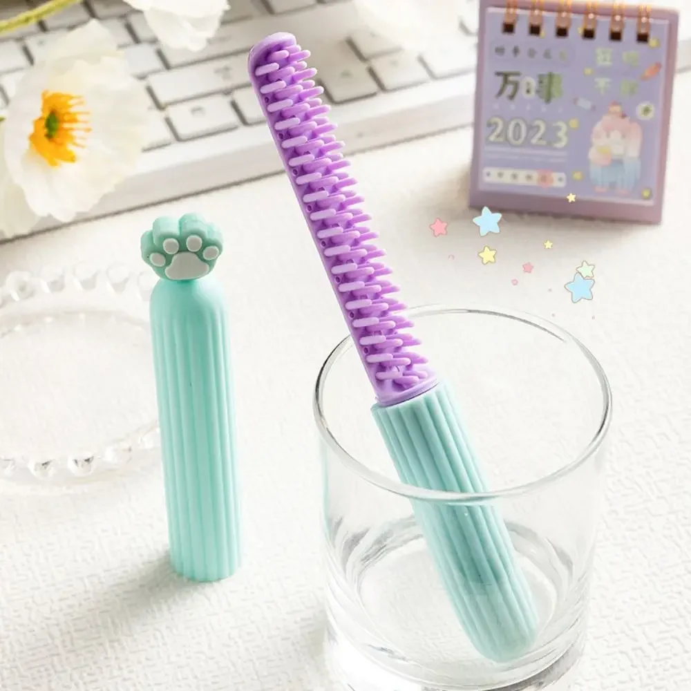 Women\'s Hair Brush Portable Cat Claw Macaron Color Cartoon Pen Comb Suitable for Domitory Travel Comb with Lid Girls Comb