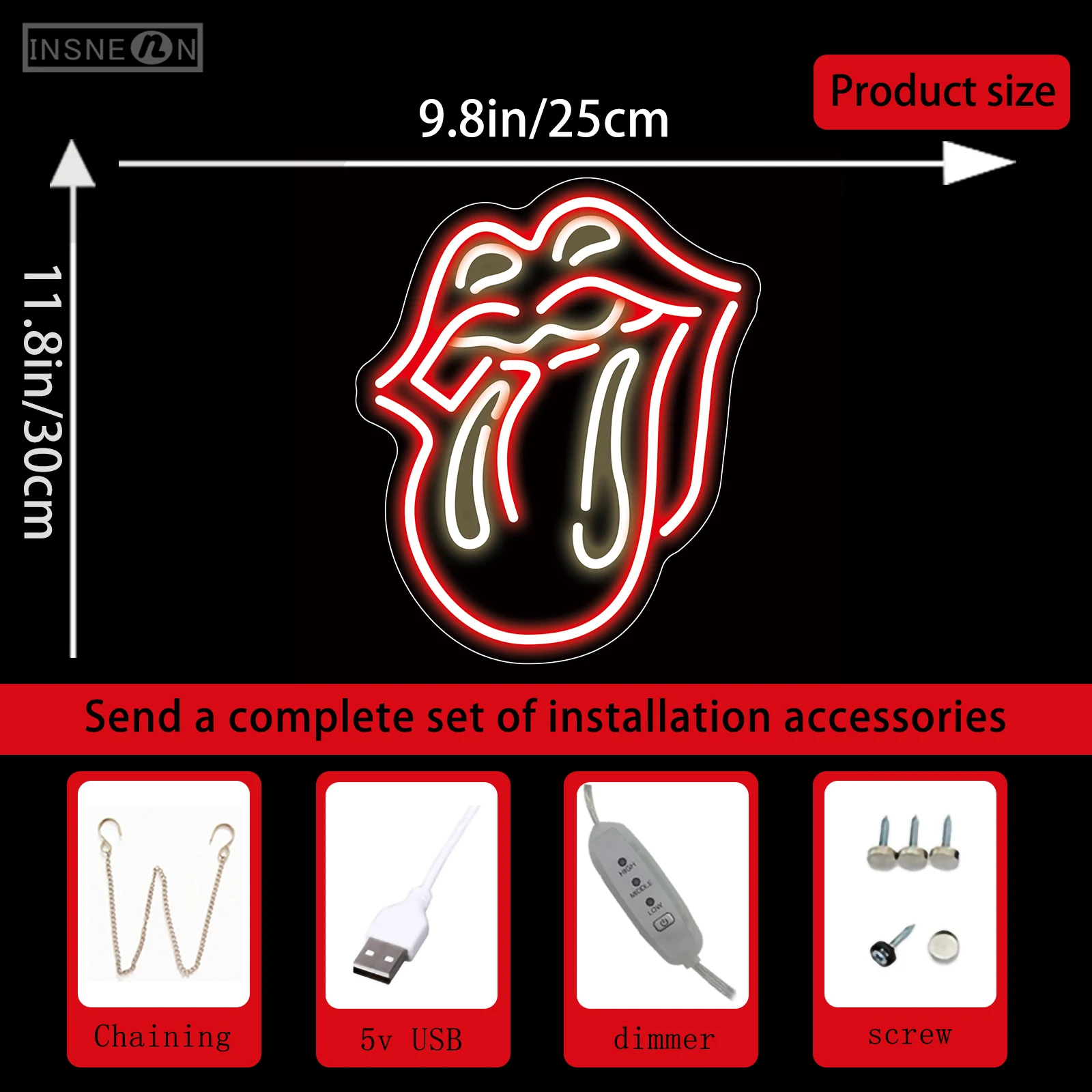 Sexy Mouth Lip Neon Sign LED Light, Big Tongue Modeling Lamp Decor, Room Shop Wall, Wedding Party, Christmas Festival Gift