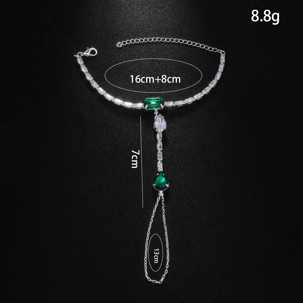 Fashion Zircon Geometric Bracelet Jewelry for Women Party Gift Vintage Diamond Finger Bracelet Emerald Hand Chain Accessories