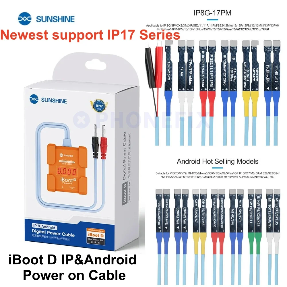SUNSHINE IP&Android IBoot D Digital Power Cable Supports IP8G-17PM, for SAM/HW/OP/VI/MI/MZ Android 8V High-voltage Outputs