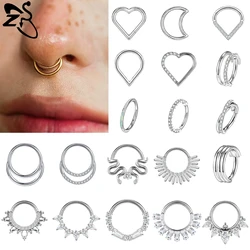 ZS 1 Piece G23 Titanium Steel Hoop Nose Ring 6/8/10MM Septum Piercing Heart Moon Snake Helix Cartilage Piercings Earring Jewelry