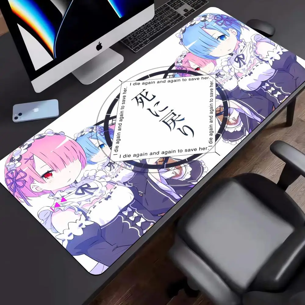 Tapis de souris en caoutchouc Rem Re ontariAnime, polymères de bureau haut de gamme, accessoires de bureau, clavier, tapis de jeu, grand tapis de souris Gamer arc-en-ciel média