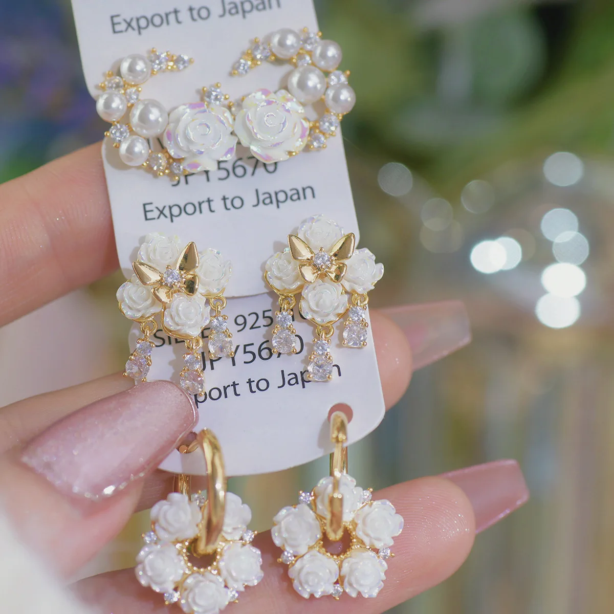 프랑스 디자인 절묘한 동백 달 진주 댕글 귀걸이, 지르콘 다목적 스위트 걸 패션 시크 귀걸이, 2023 신제품