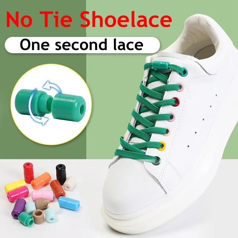 1 Pair Flats Elastic Laces Sneakers Shoelaces Without Ties Lazy Quick Release Aluminum Capsule Lock for Men Women's Sports Shoes