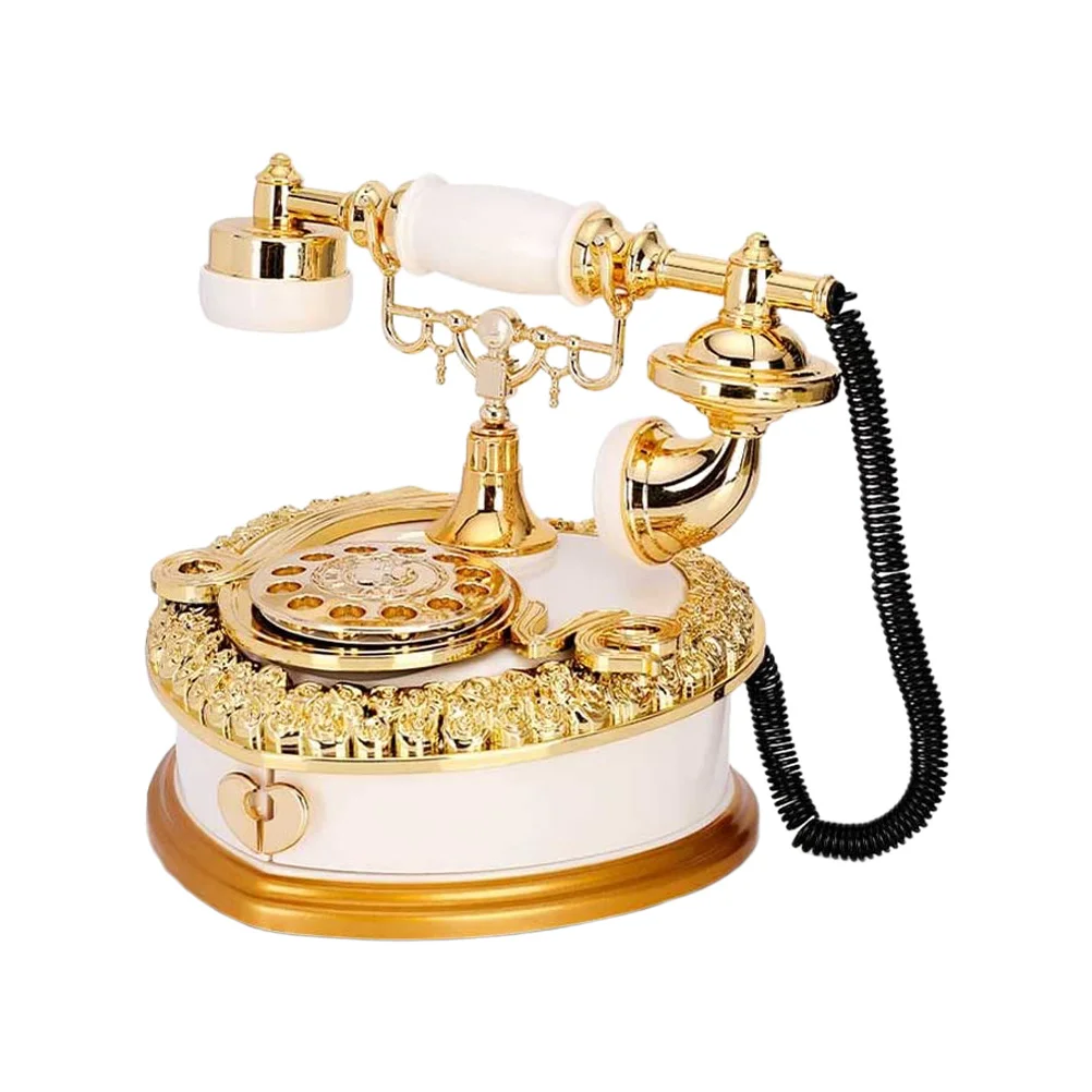 

1Pcs Retro Telephone Decorative Musical Box Versatile Storage Case Desktop Decor Office Home Accessory Musical Storage Box