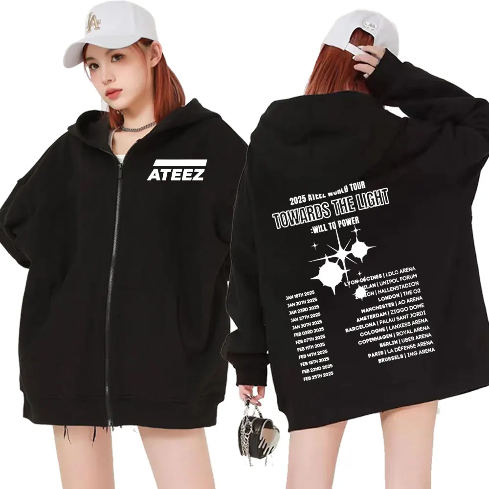 Korean Ateez Towards The World Tour 2025 Zip Up Hoodies Men Women's Fashion Aesthetic Sweatshirts Casual Oversized Jacket Hoodie