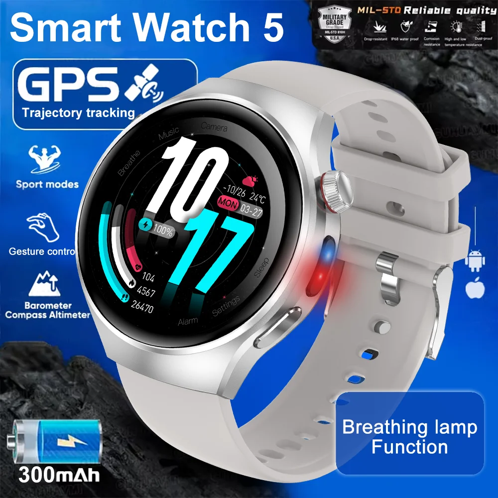 

New Watch 5 Pro Smart Watch Men Breathing Lamp outdoor Sports SmartWatch Always Display GPS Compass Blood oxygen SOS Smartwatch