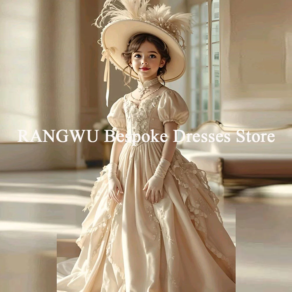 Victorian Girl Party Dresses Short Sleeves Lace High-end Flower Girl Dress A Line Kids Birthday Party Princess Dress for Girls