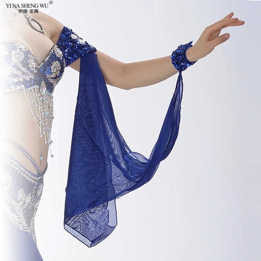 11 Colors Belly Dance Costume Accessories 1 Piece Arm Sleeves Wrist Adjustable Chiffon Sleeve Sequins Armbands