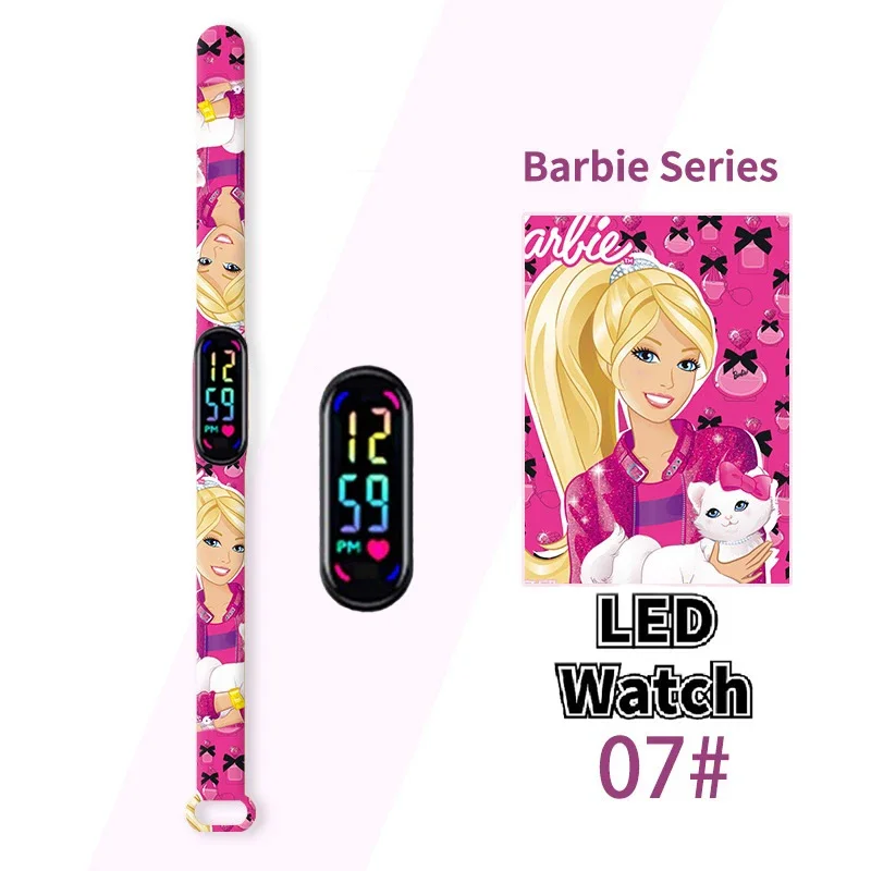 Disney Princess Frozen Barbie Figure relojes digitales para niños, dibujos animados LED Touch, reloj electrónico impermeable para niños, regalos de