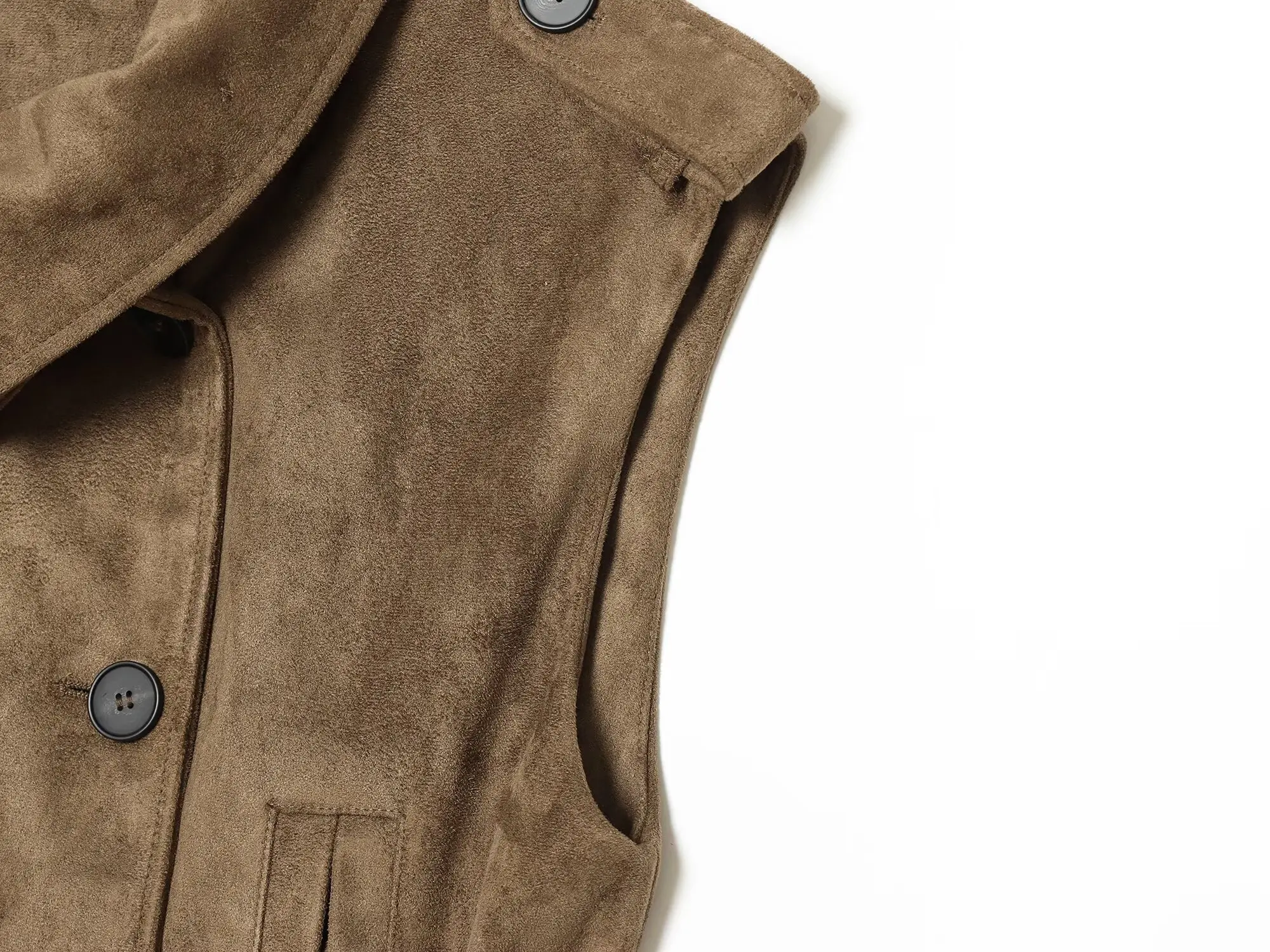 KONDALA Chic 2026 Wildleder Khaki Damenweste Streetwear mit Gürtel und Taschen Vintage Gerade Weste Einreihig Damenmode Oberbekleidung – Detail 8