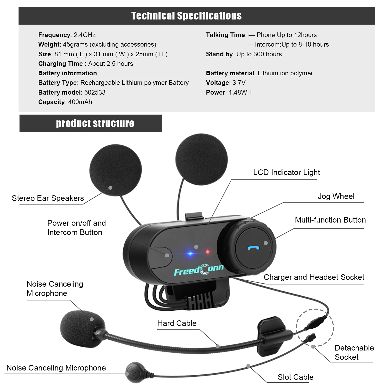 Freedconn Motorrad-Gegensprechanlage, Helm, Bluetooth-Headset, Freisprech-Kopfhörer, BT 5.0, FM, Musik, gemeinsamer Gruppenkommunikator, 6 Fahrer