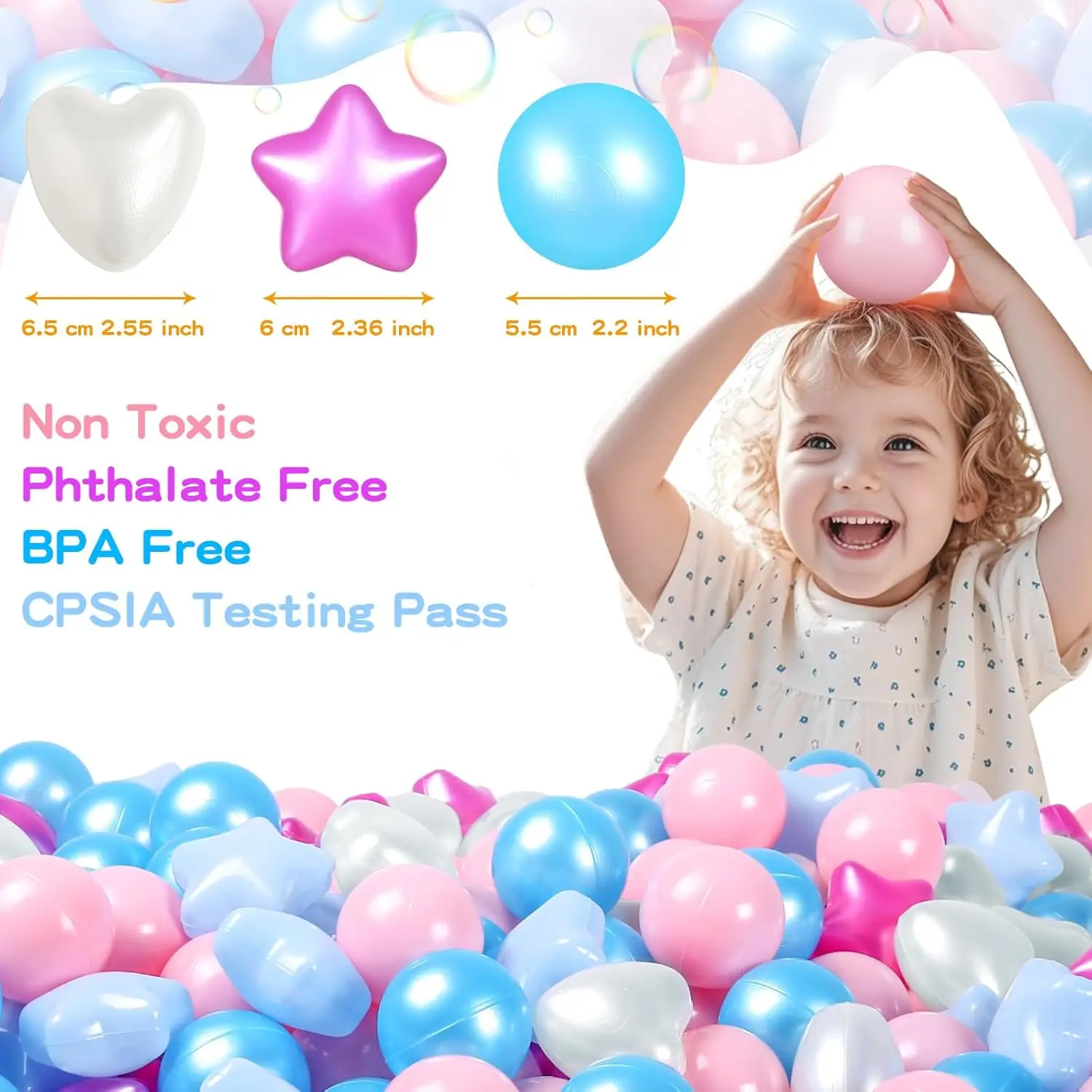 Ball Pit Balls 200 colores de sirena, bolas de plástico para niños pequeños sin ftalatos, sin BPA, bolas a prueba de aplastamiento en juguetes de juego reutilizables