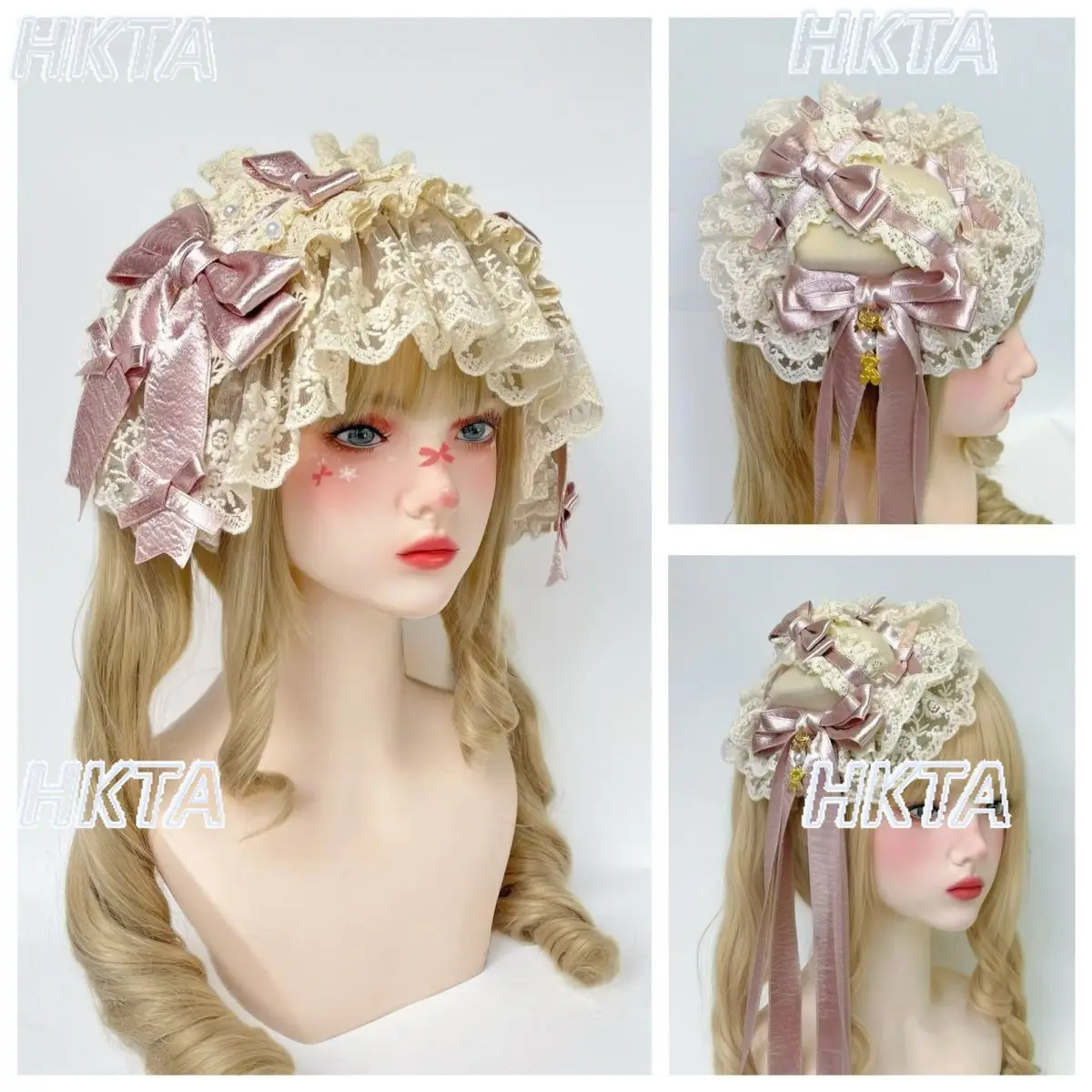 Japanese Sweet Ribbon Pearl Bow Headgear Girl Lolita Handmade Lace Headband Small Edge Clips Hand Sleeves Hair Accessories Women