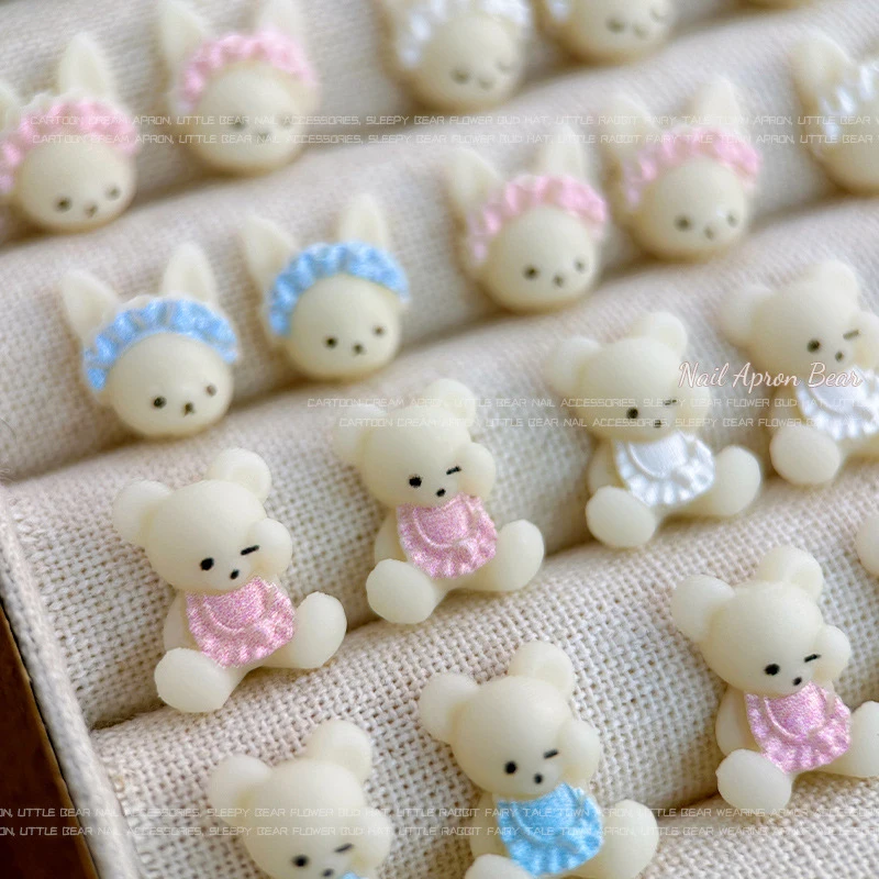 

10 шт. 3D Kawaii кремовый бежевый кролик медведь со шпилькой юбка для живота смола дизайн ногтей стразы украшения маникюр украшения