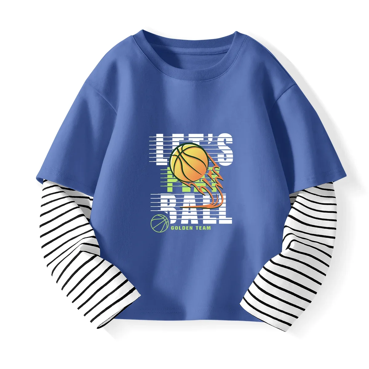 Basketball Fire Children's Fake Two Cotton Long-sleeved T-shirts Pure Cotton Tops Boys And Girls Spring And Autumn Long-sleeved