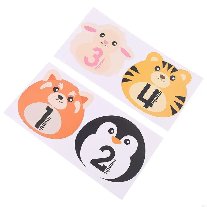 

T8UD 12 Sheets Baby Monthly Milestone Stickers Animals Photographic Props