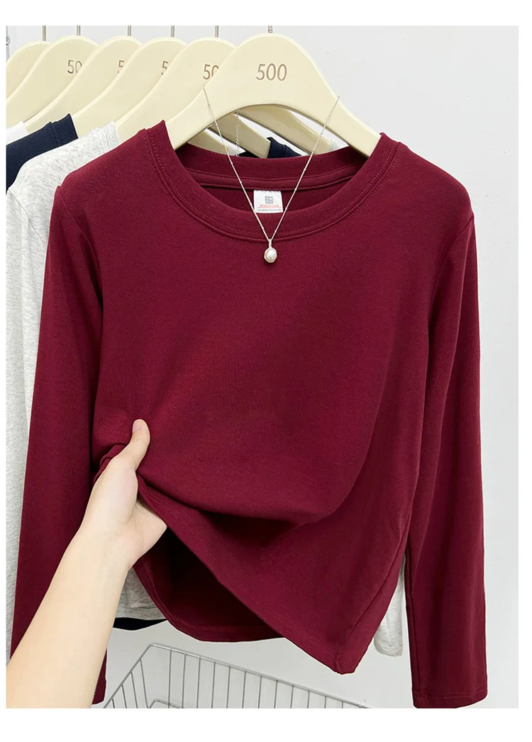 Neues Langarm-Vielseitigkeits-T-Shirt für Damen, Frühling Herbst 2026, O-Ausschnitt, Einfarbig, Basis-Layer-Oberteil, Damenkleidung, Y2k T-Shirt – Detail 25