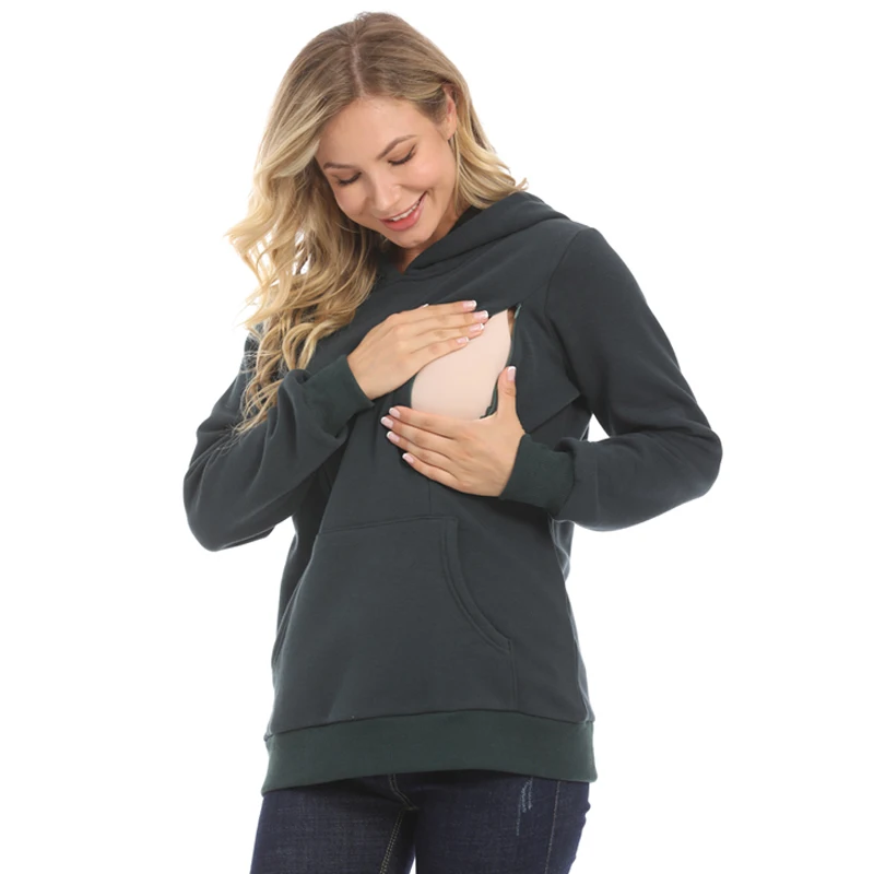 Maternity Hoodied Sweater Winter thermal Fabric Long Sleeve Breastfeeding Jumpers Nursing Wear Lactation Clothes