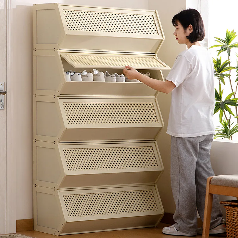 Simple shoe cabinet Household multi-functional free combination storage cabinet Shoe rack Multi-layer with door dust-proof shoe