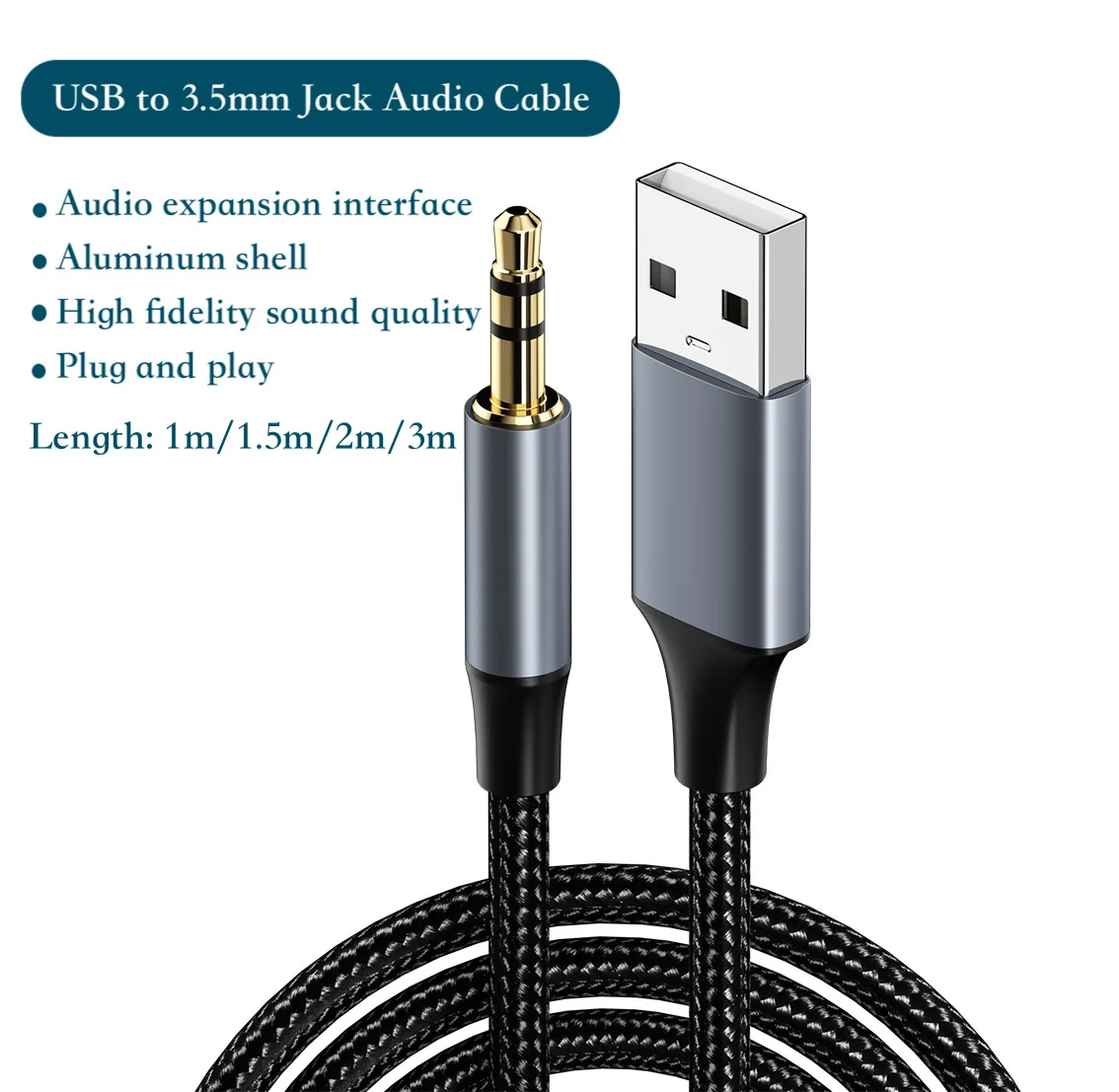 USB to 3.5mm Male Audio Cable USB A to 3.5 Jack AUX Adapter Wire Headphone Speaker Desktop PC TV Car Stereo Auxiliary AudioCable