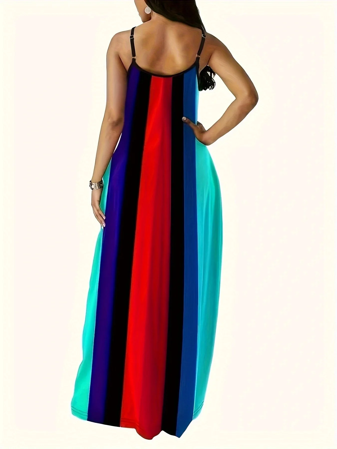 

Fashionable European and American new summer striped print temperament suspender dress long skirt