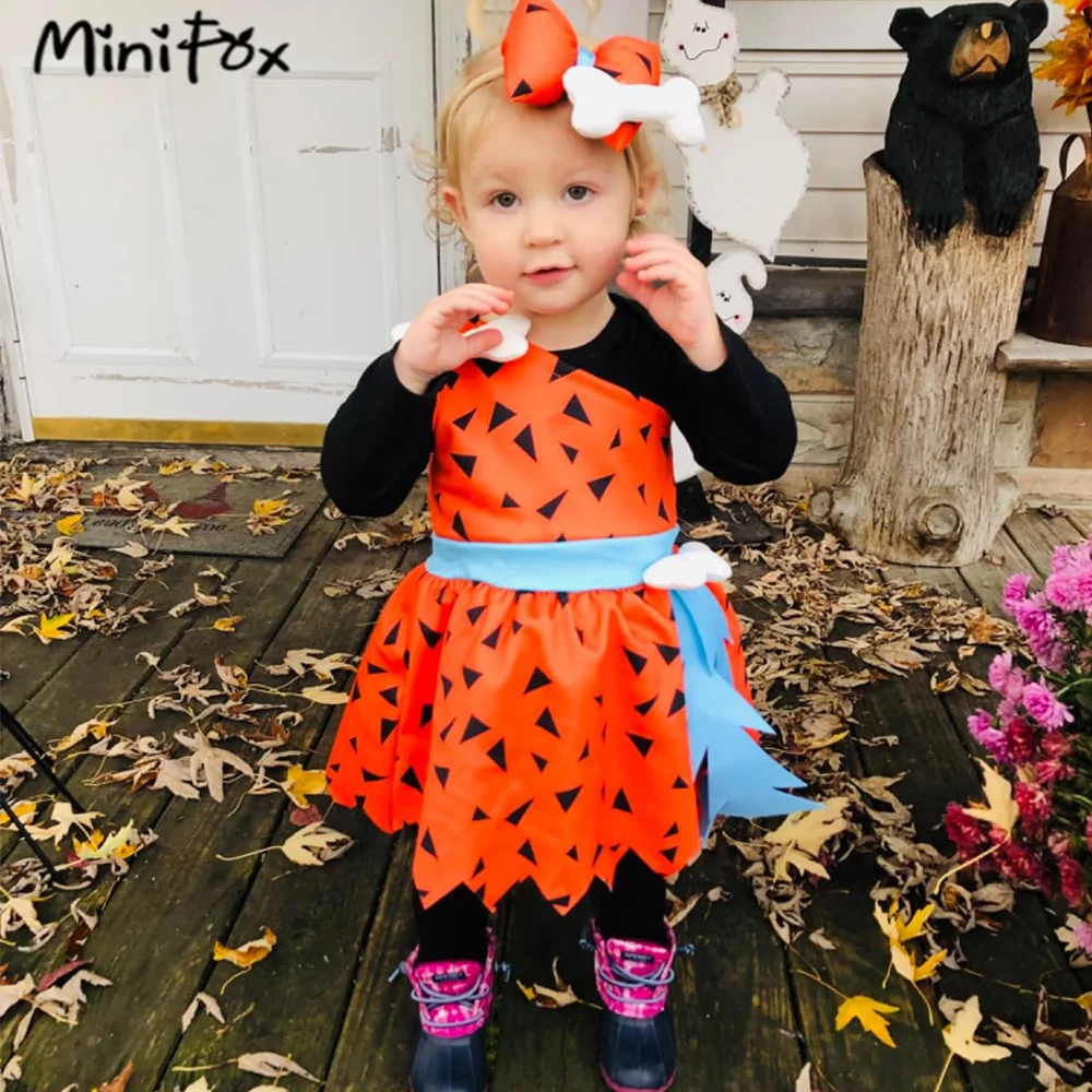 MiniFox Halloween Caveman Dress For Girls Clothes Off Shoulder Baby Dresses Historical Stone Age Party Girl Halloween Costume