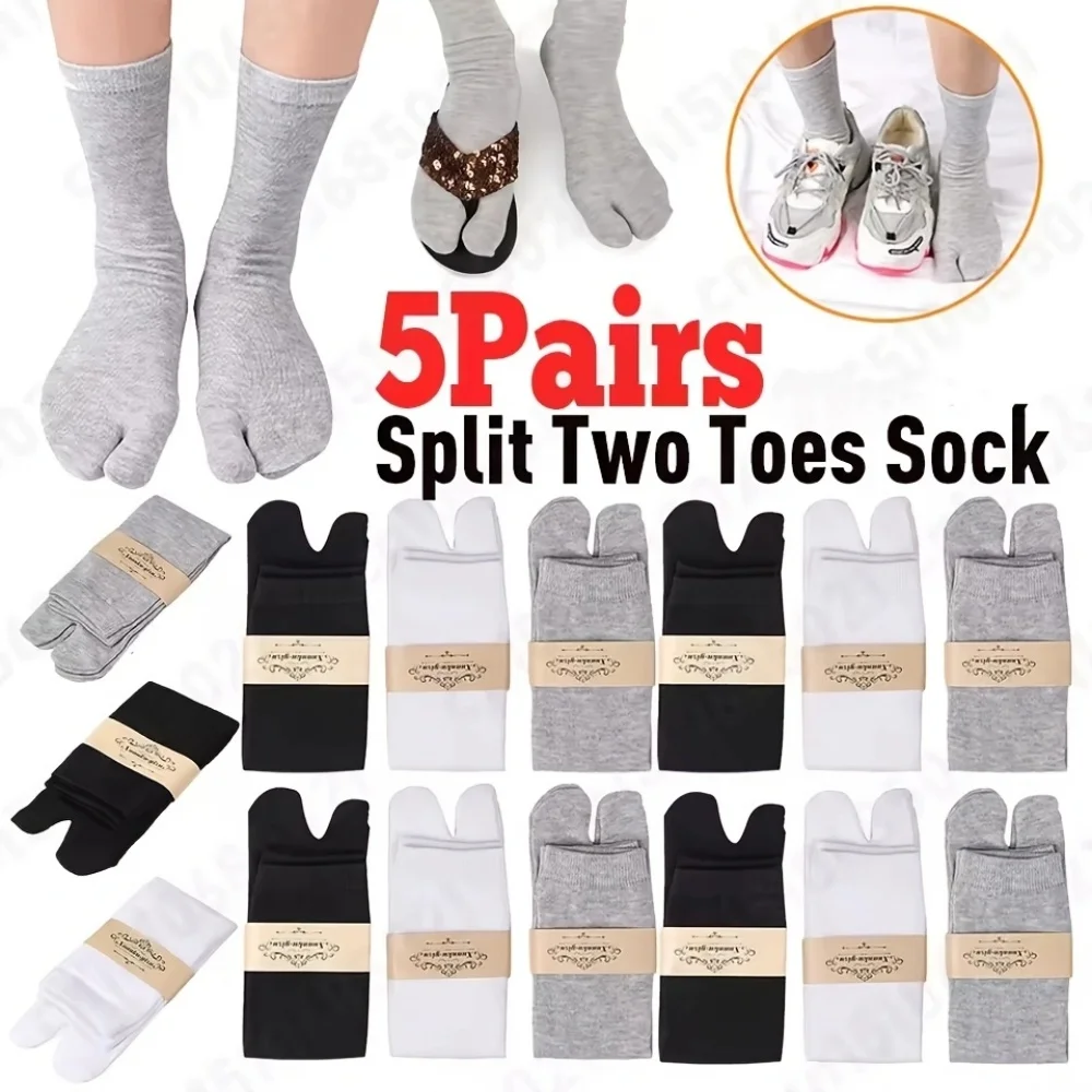 5 Pairs of Men's and Women's Split-Toe Two-Toe Socks, Clogs Socks, Sweat-Absorbent and Breathable Two-Toe Socks