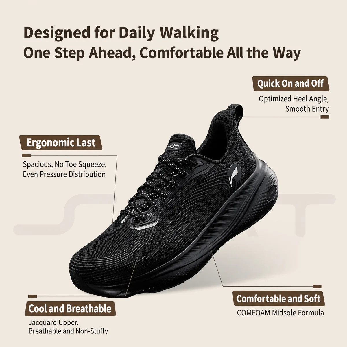 Li-Ning Men's SOFT GO 3 V2 Lifestyle Shoes COMFOAM Breathable Reflective Stylish Casual Shoes LiNing Daily Walking Shoes AGLW027