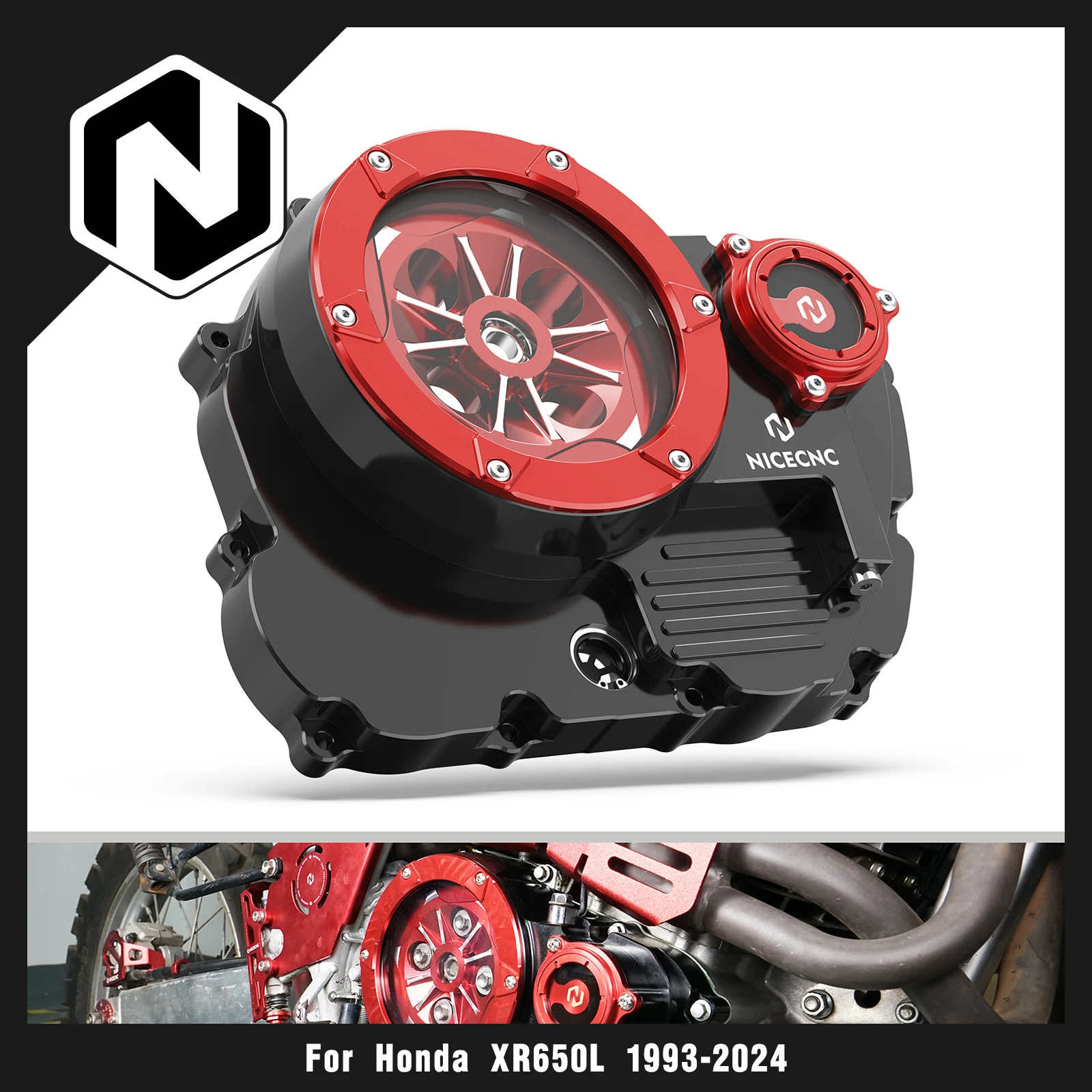 

For Honda XR650L 1993-2025 2024 2023 2022 2021 2020 NICECNC Transparent Clutch Cover XR 650L 650 L 93-25 6061-T6 Aluminum & PC