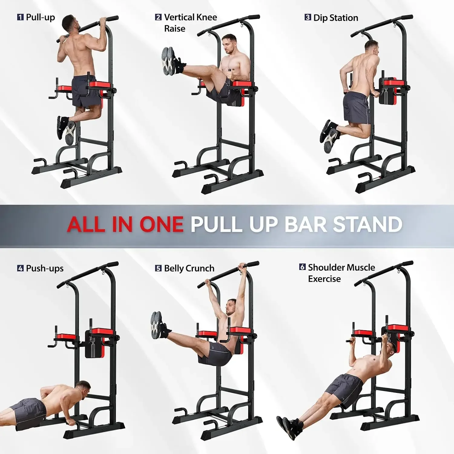 Power Tower Dip Station Pull Up Bar for Fitness Home Gym Workout,Multi-Function Adjustable Height Fitness Strength Training Exer
