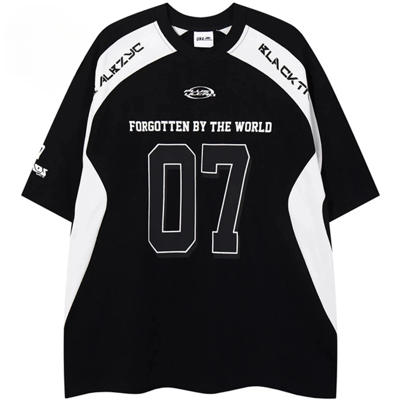 

Мужские футболки в стиле хип-хоп с цветными блоками и пэчворком, уличная одежда в стиле Харадзюку, оверсайз, Y2K, повседневные свободные футболки