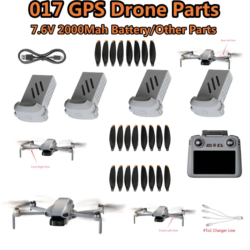 017 GPS Brushless RC Drone Spare Parts 7.6V 2000Mah Battery USB Arm Blade Controller 017 Remote Control Quadcopter Accessories