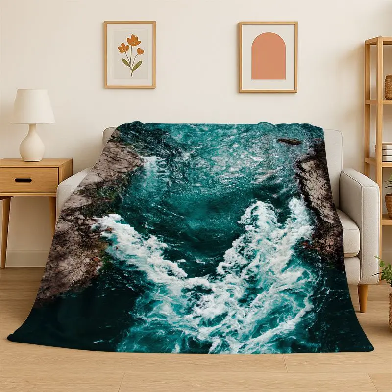 Mystery Sea Water Coastline Beach Reef Flannel Blanket Soft Throw Blanket for Bedroom Living Room Bed Travel Camping Picnic Nap