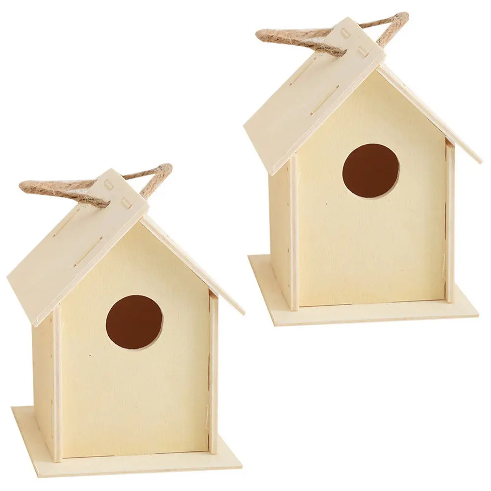 

2Pcs Unfinished Wooden Bird House Kit for Kids DIY Craft Painting Decor Educational Woodcraft Puzzle Nest Home