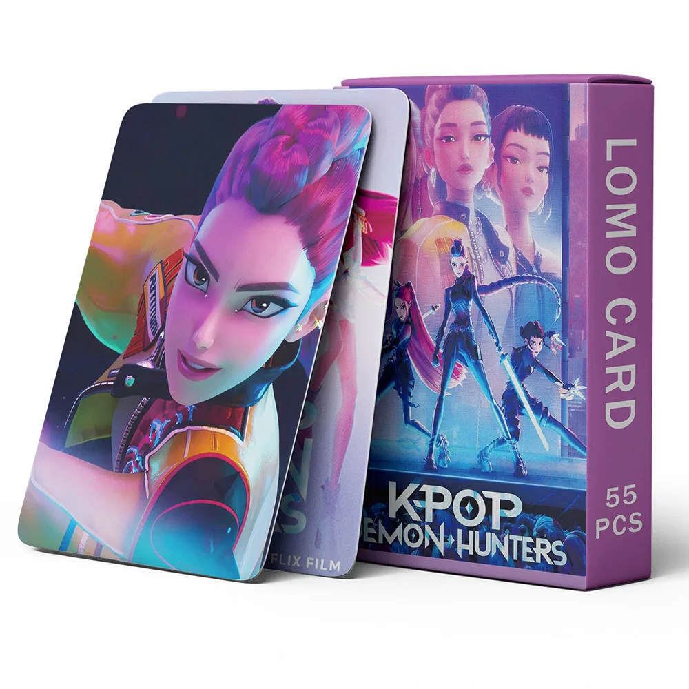 55 SZT. Karty Laserowe KPop Demon Hunters HUNTR/X Saja Boys Zdjęcia Karty LOMO Dwustronne Karty Kolekcjonerskie Wysokiej Rozdzielczości Prezent Zabawki