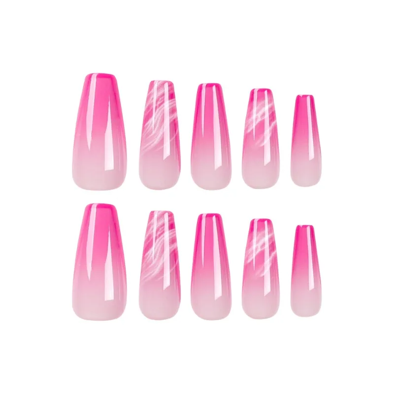 24szt French Ballet Pink Gradient Long Square Cheap Press on Nails with Glue False Nail Stick on Acrylic Fake Nails Set Nail Art