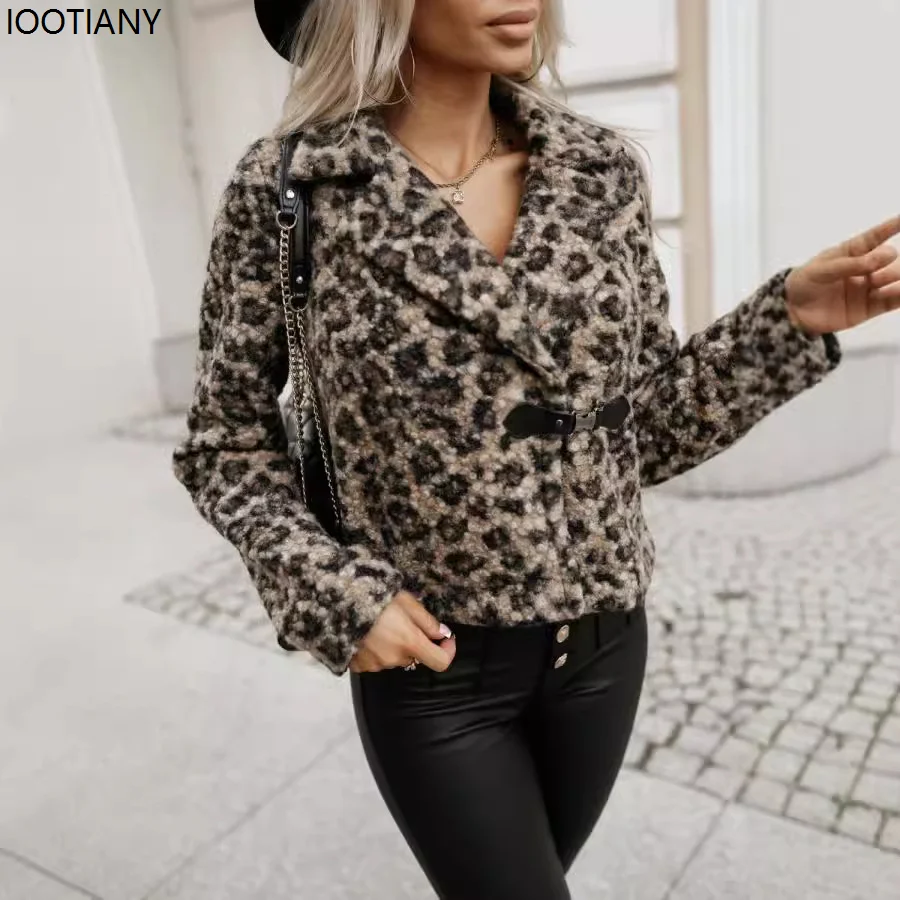Autumn And Winter Women Zebra And Leopard Woolen Coat Fur Lapel Long-sleeved Short Coats Casual Stitching Windbreakers New
