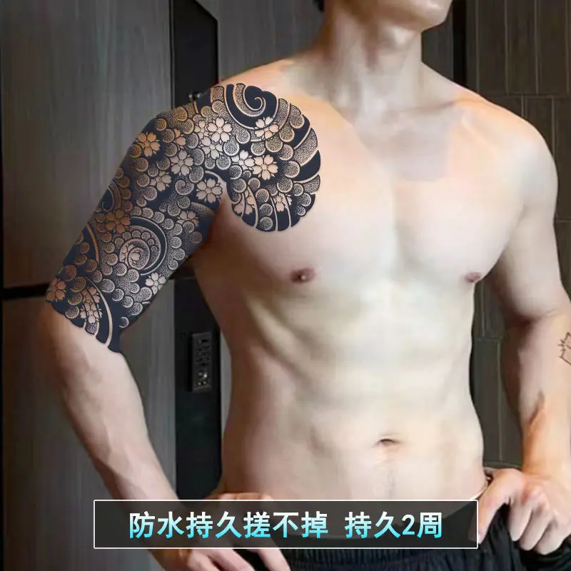 Arm Waterproof Temporary Tattoos for Man Flower Herbal Juice Tattoo Stickers Lasting Waves Tatto Festival Cheap Goods Art Tattoo