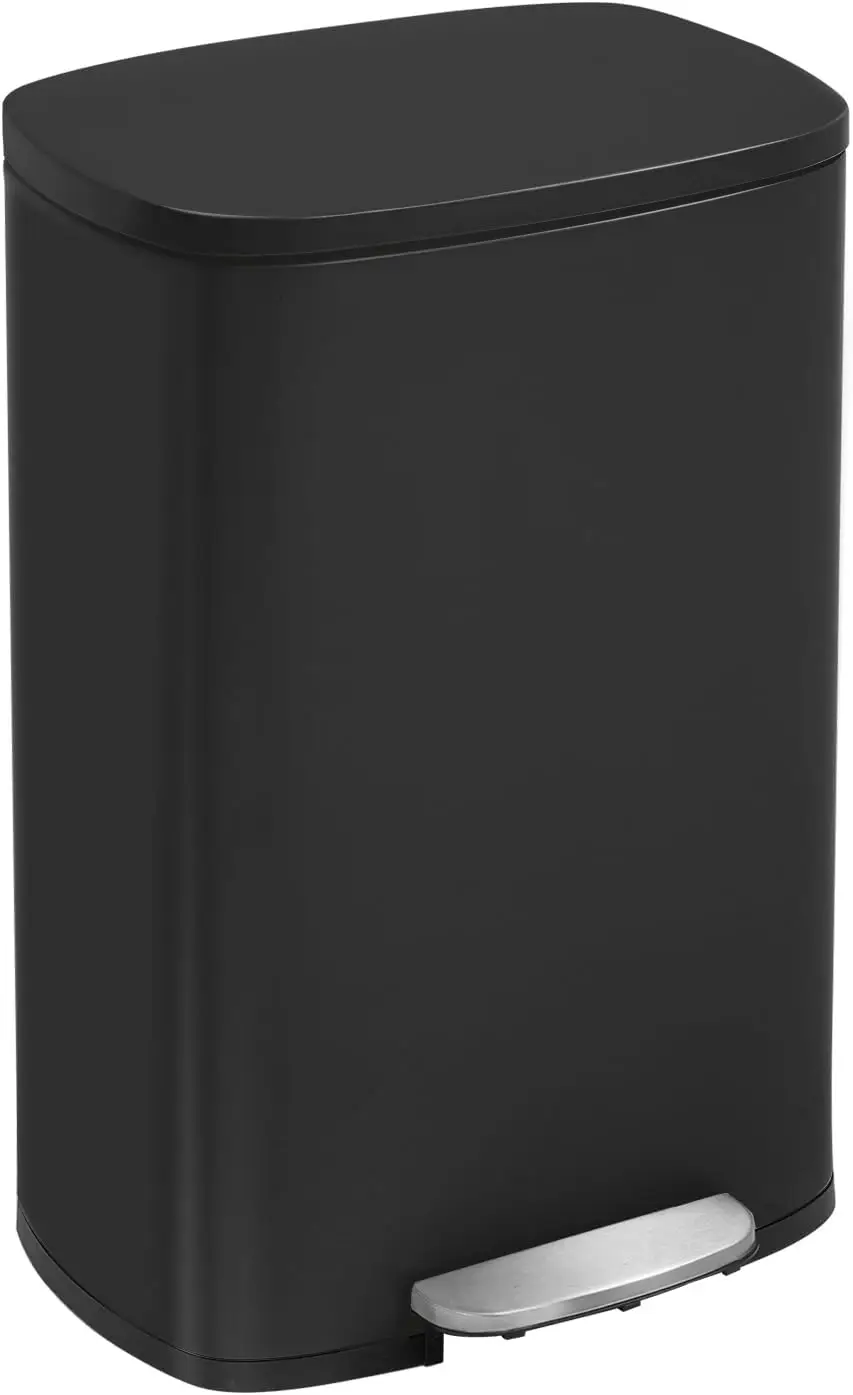 

13 Gallon Black Stainless Steel Step Trash Can with Lid for Kitchen Office Bathroom Fingerprint-Proof