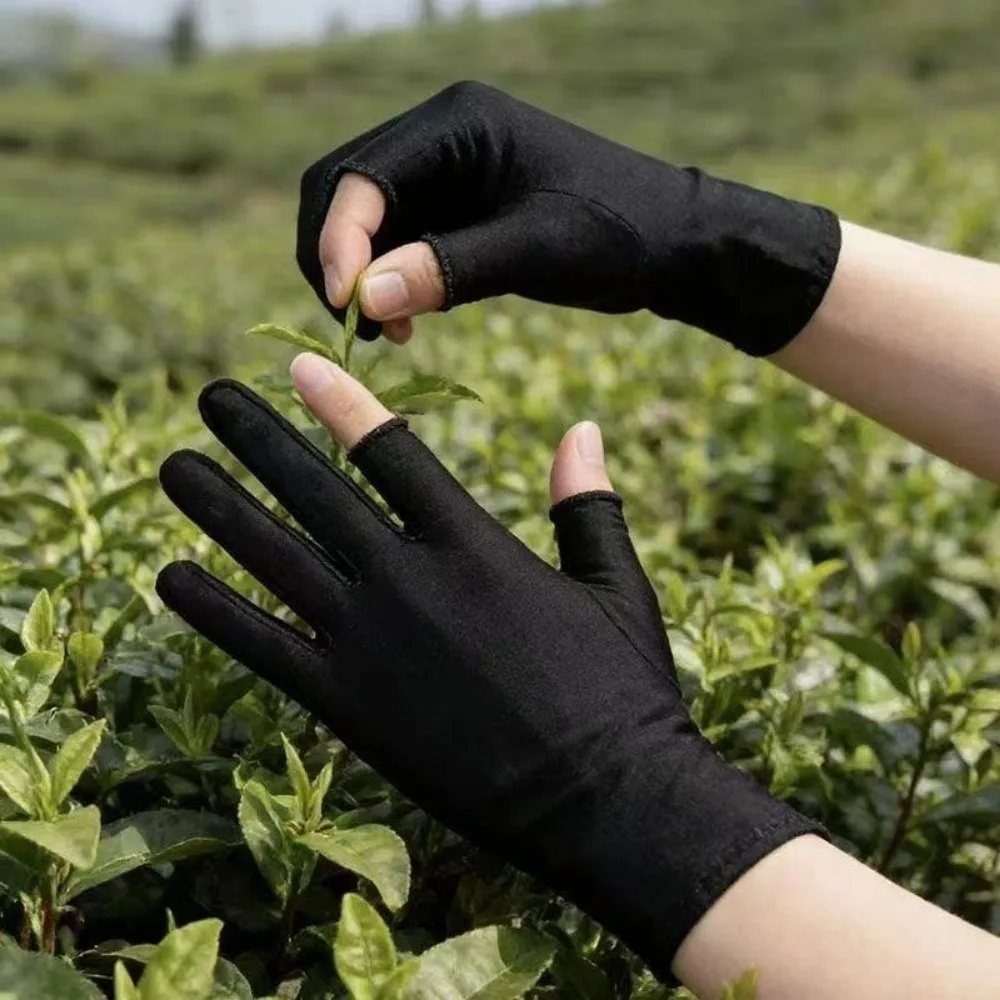 New Thin Sunscreen Gloves Anti-UV Highly Elastic Riding Driving Gloves Breathable Two Fingers Nail Art Mittens Women