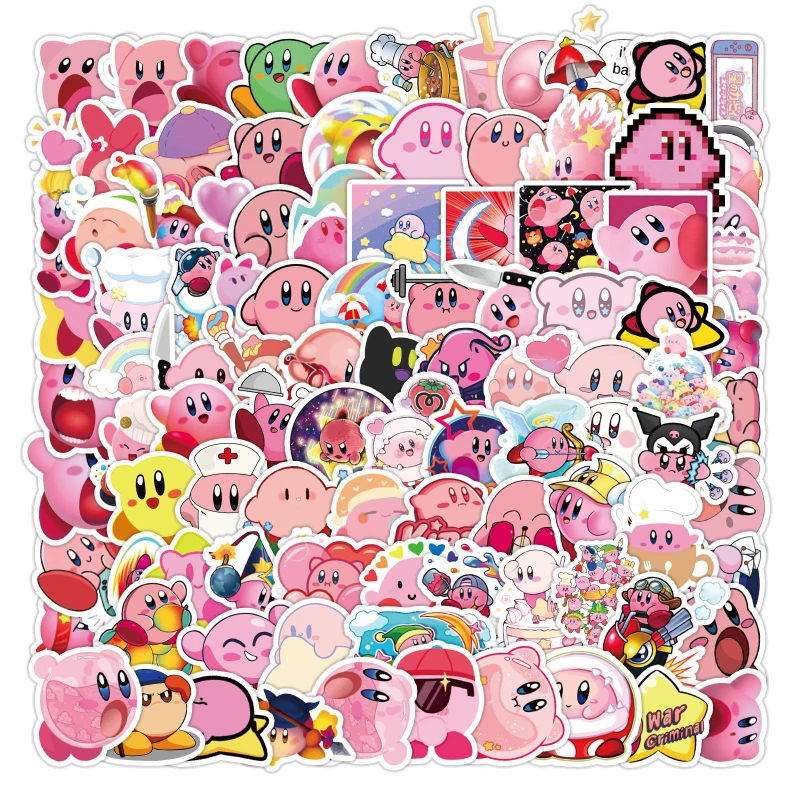 100pcs Kirby Stickers Pack Cute Anime Sticker Waterproof Phone Case Laptop Skin Kawaii Packaging Art Supplies Stationery