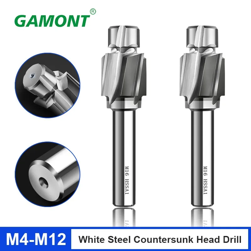 GAMONT White Steel Countersunk Head Drill Straight Shank Flat Full Grinding Spot Facer Drilling Bit Tools M3M8M12M16