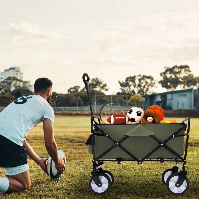 

Collapsible Foldable Wagon Cart With Strapping System Grocery Cart For Camping Shopping Sport Fishing Supports 225lbs Army Green