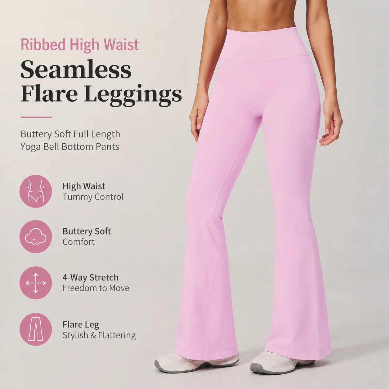 Ribbed High Waist Flare Leggings Women's Bootcut Yoga Pants with Sculpting Wide Waistband Flowy Gym Bottoms for Pilates Running