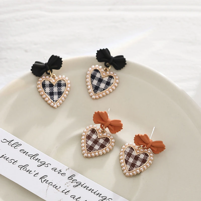 الكورية القلب انخفاض الأقراط للنساء فتاة رومانسية هدية عيد الحب الأزياء والمجوهرات الاتجاه شنقا اللؤلؤ لطيف Bowknot القرط #6